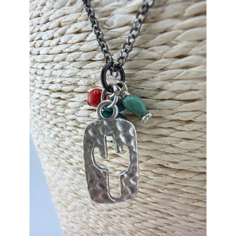 Handcrafted Southwestern Saguaro Cactus Hammered Pendant Necklace